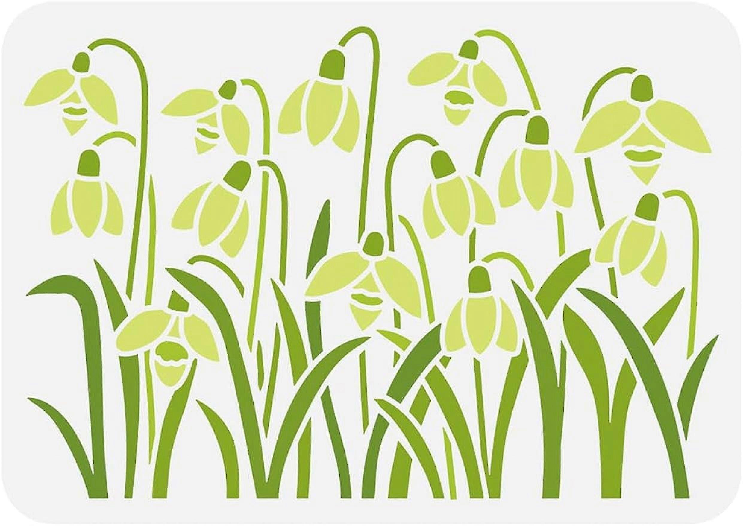 1Pc Snowdrops Painting Stencil Flowers Theme Stencil Plastic Snowdrops Grass Patterns Stencil