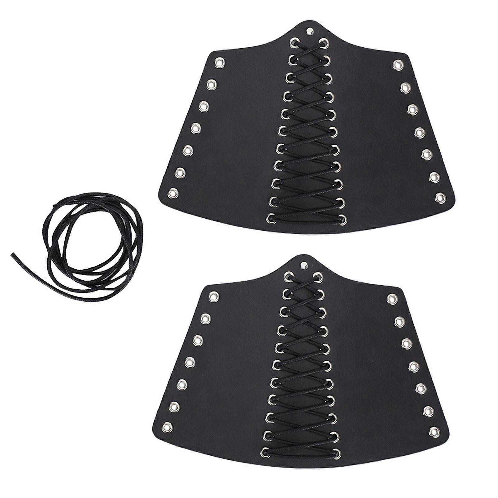 2 Sets Punk Bracer Black Outdoor PU Retractable Armband Archery Cross Strings Wristbands