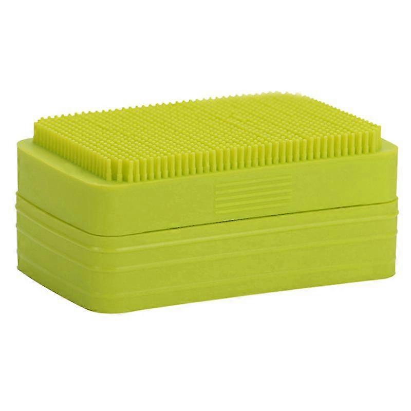 1 set 2pcs bath box silicone soap holder case brush with lid (green)