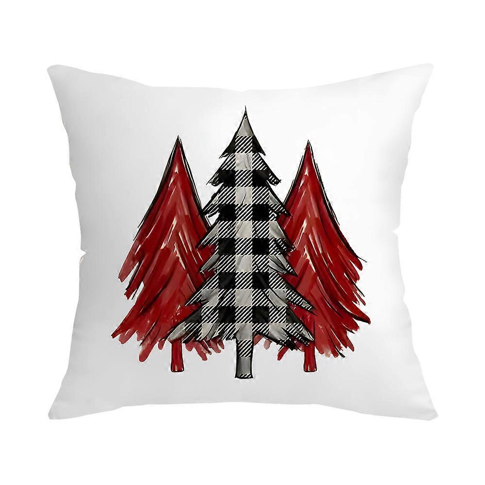 2024 New Christmas Red Pillow Square Single-Sided Printed Cushion Cover Snowflake Christmas Tree