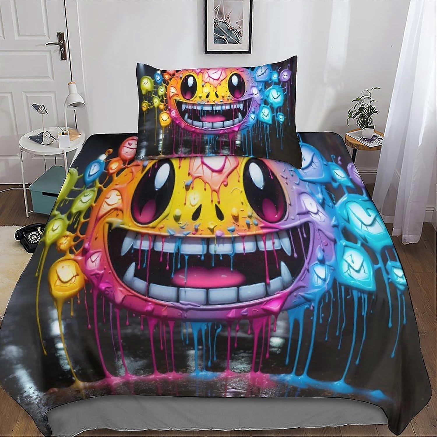 Interesting Duvet CoverInnovative Printed Pieces Sets Microfiber Bedding Set with Pillowcase with Zipper Closure for Adults and Children 135*200 CM