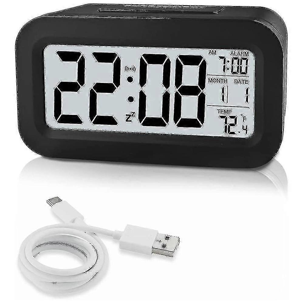 Rechargeable Alarm Clock, Digital Alarm, 12/24 Hours Date Black
