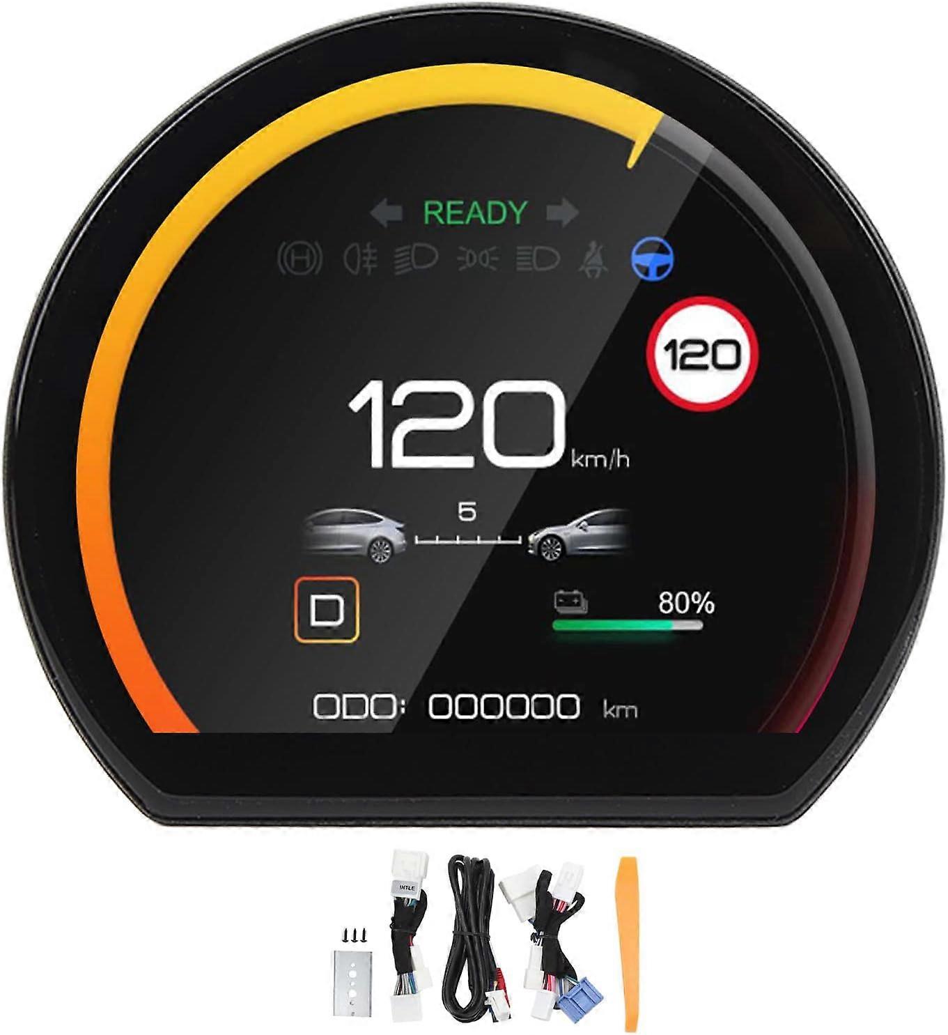 Display Car, 3.54in Round Auto LCD Screen Display Replacement for Tesla Model 3 Y, Digital Speedometer Gauge Vehicle Dashboard