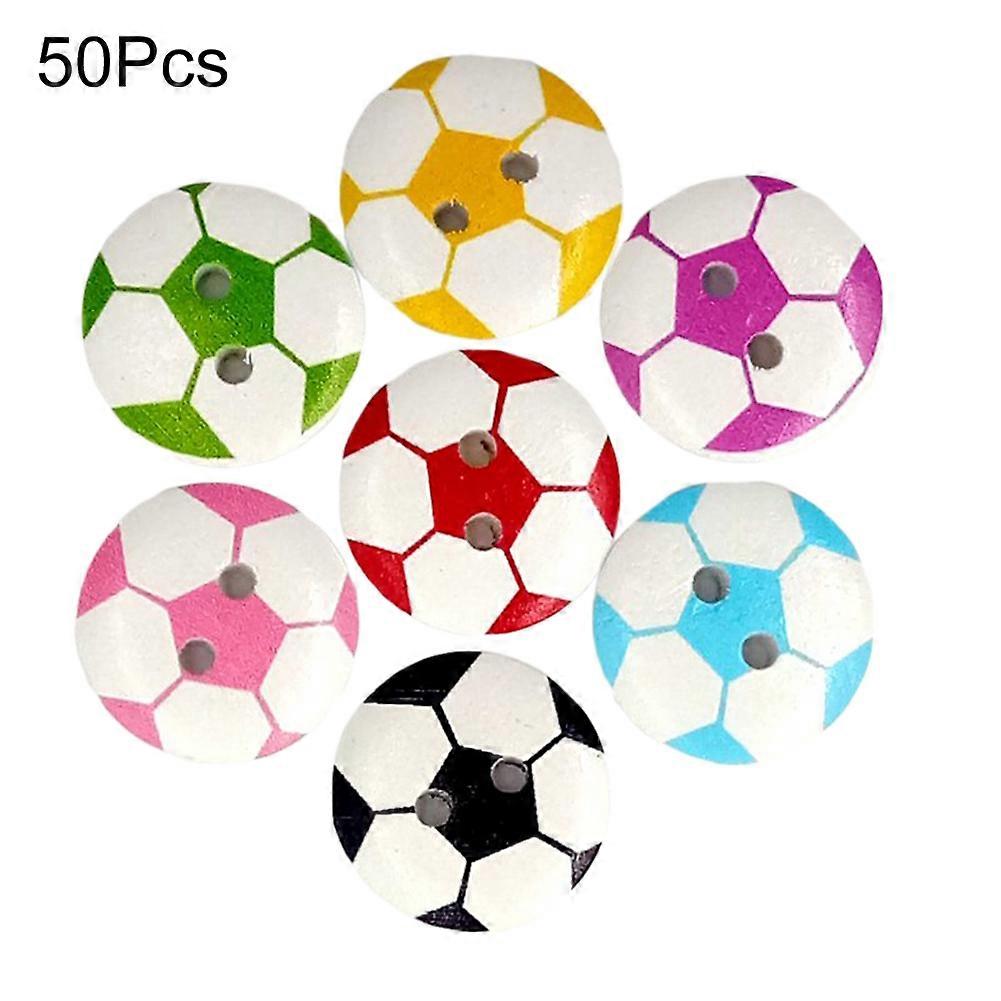 50Pcs Round Shape 2 Holes Soccer Football Wooden Button for Sewing Scrapbooking