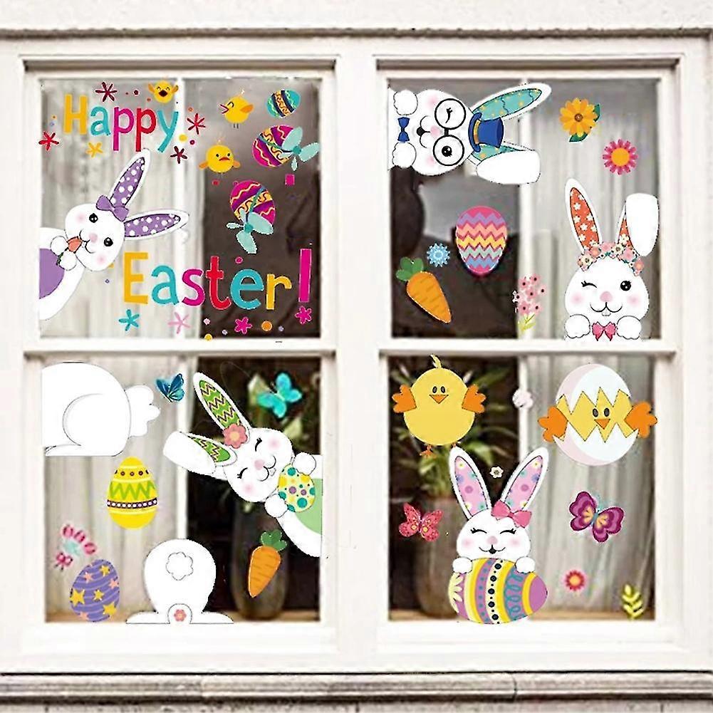 Happy Easter Window Stickers Bunny Colorful Easter Rabbit Eggs Chick Easter Wall Stickers Easter De