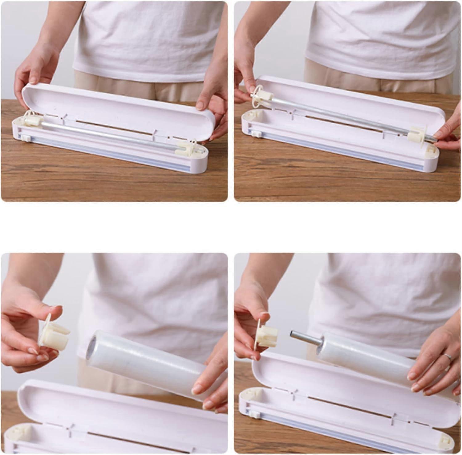 Plastic Wrap Dispenser With Cutter - Adjustable Cling Film Box With Suction Cup & Magnet For Fridge