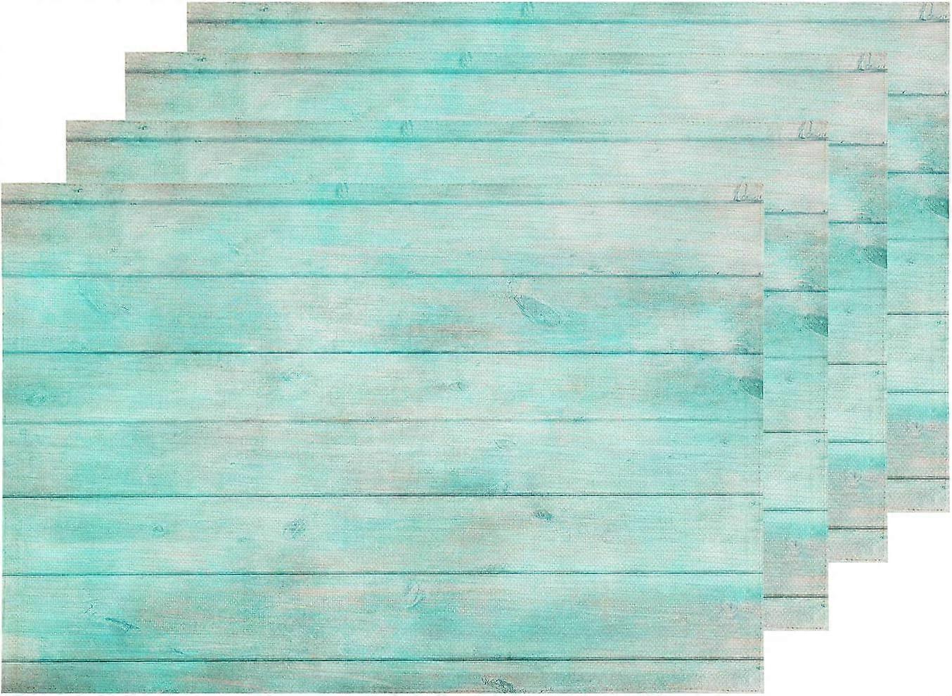 Shabby Chic Wood Placemats, Rustic Old Plank Mint Beige Extured Table Mat Linen Burlap Washable Double-Deck Heat Insulation for Dining Table Kitchen T