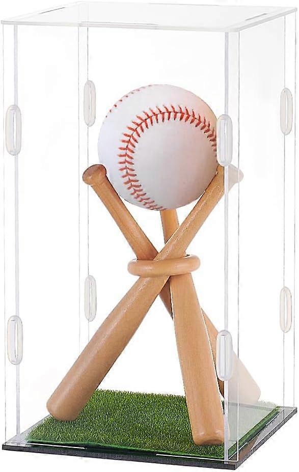 1 Set Baseball Display Case 8.1x4.5x4.5 inch Acrylic Baseball Holders Baseball Memorabilia Showcase Baseball Stand with Mini Wooden Ballball Bat and F