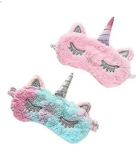 enhjørning sovemaske, 2 pack jenter myk plysj bind for øynene