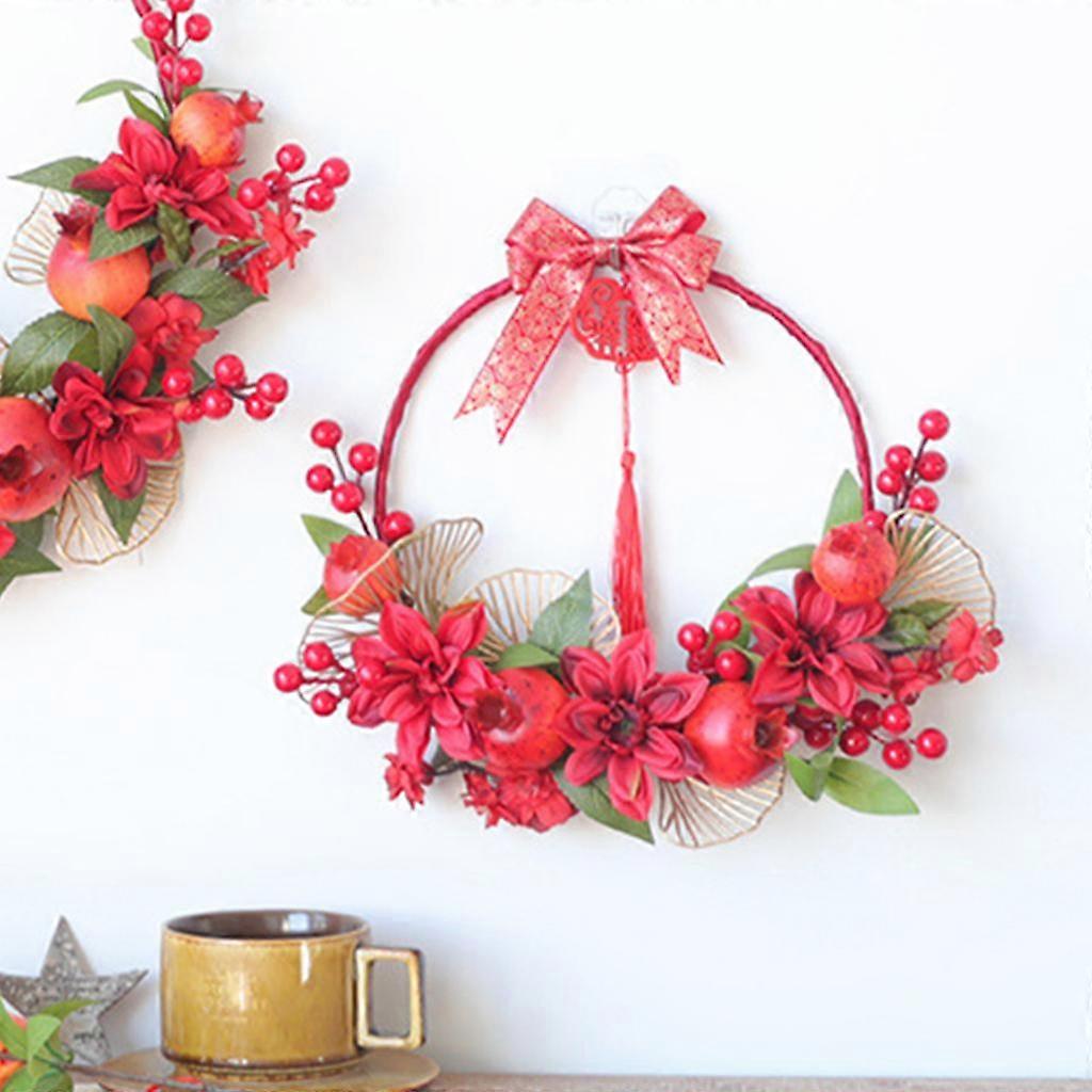 Artificial Wreath Pomegranate Garland Tree Wreath Hanging Decor for Front Door Home - 50cm Outer Diameter