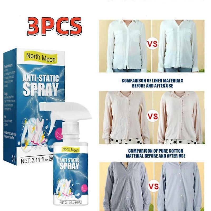 3Pcs Anti Static Spray, Anti Static Spray for Clothes, Static Remover for Clothes, Static Eliminator Spray, Static Cling Remover, Reduce Static Cling