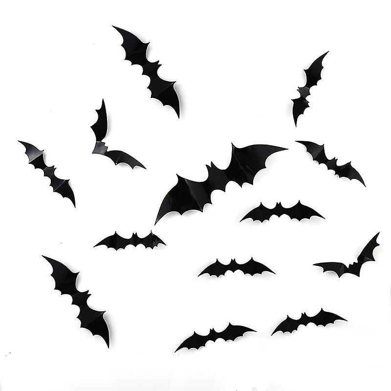 12/24/60Pcs Halloween Decoration Set Pvc Wall Stickers 3d Bat Purple Orange