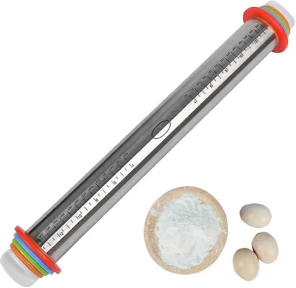 O Adjustable Rolling Pin With Non-stick Scoring And Measuring Ring For Pie Dough Pizza Pie Biscuits And Pastries