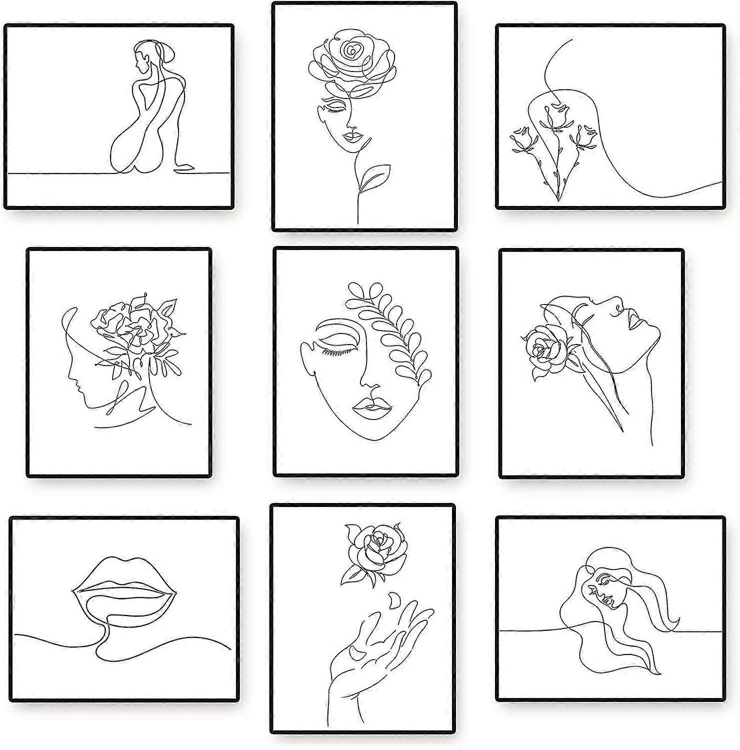 9ピースミニマリストウォールアートプリントフレームなしの女性ミニマルラインウォールデコレーション8 x 10インチ