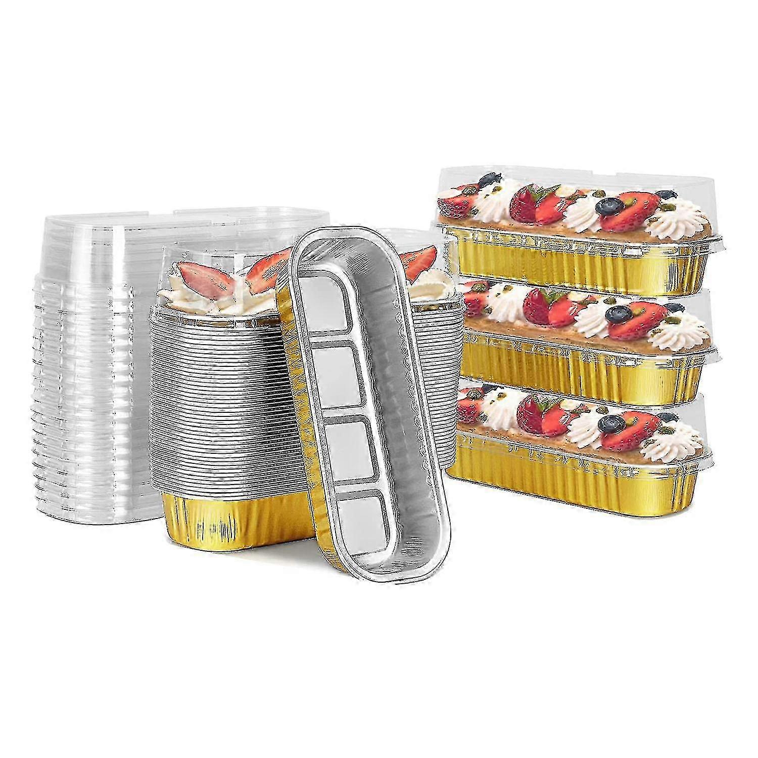 Disposable Mini Loaf Pan With Lid, 50pcs Rectangular Cupcakes