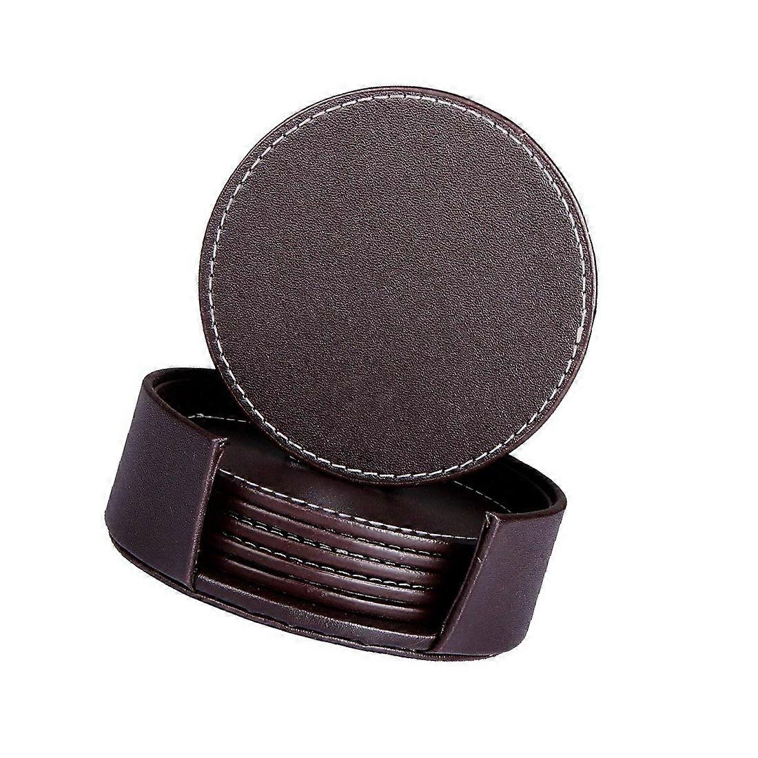 Coasters for Drinks, Leather Coasters with Holder Set of 6,Protect Furniture From Water Marks Scratch and Damage (Brown)