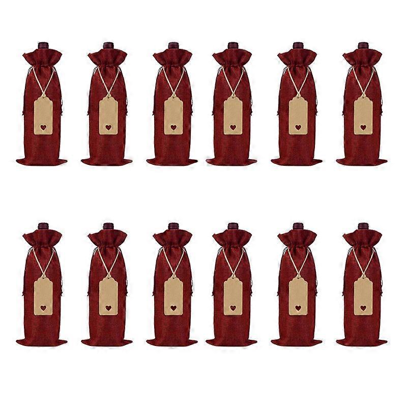 12pcs Burlap Wine Bag with Drawstring (Red)