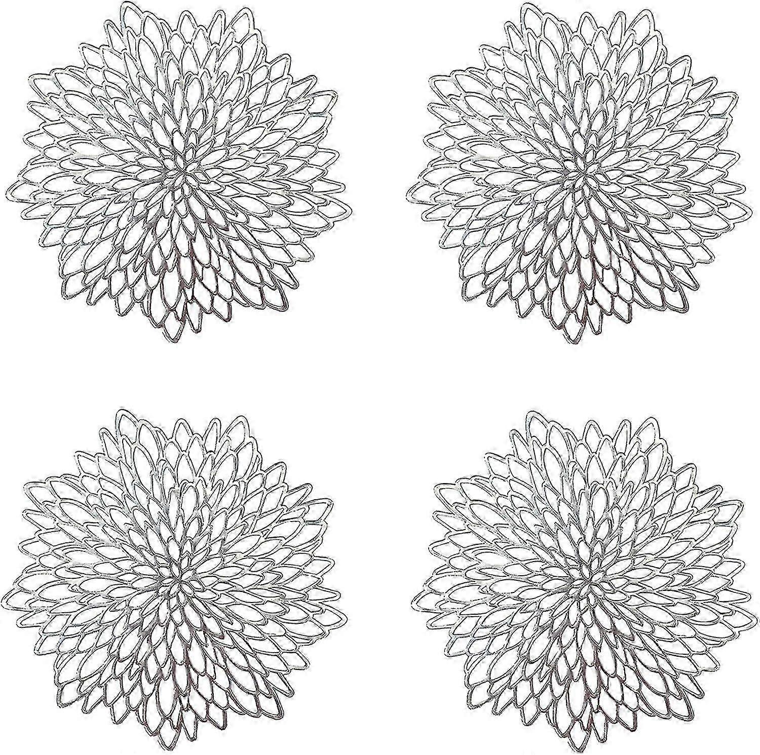 2024 New 4 Pieces Silver Placemat, Hollow Out Round Placemat, Round Placemats Plastic Table Mat