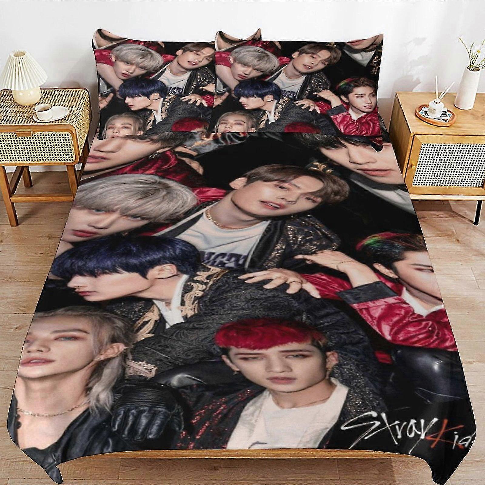 n532 Bettlaken Stray Kids Bettwäsche Set Bettbezug Komfortable und leichte Cartoon Bettwäsche3 Stück (Etui) (1 Bettbezug und 2 Kissenbezüge) Bett Sh