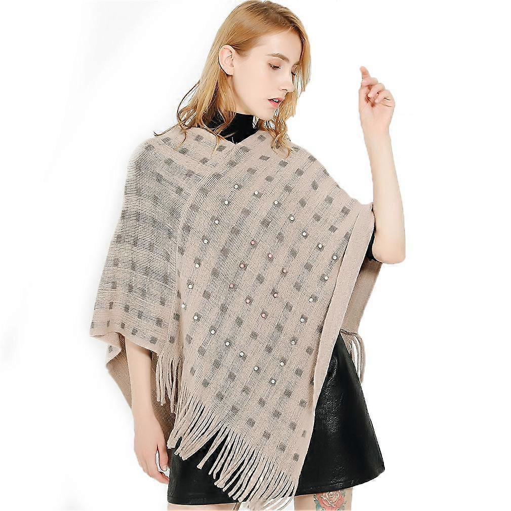 Warm Shawl Pullover Poncho Winter Coat with Tassel for Lady