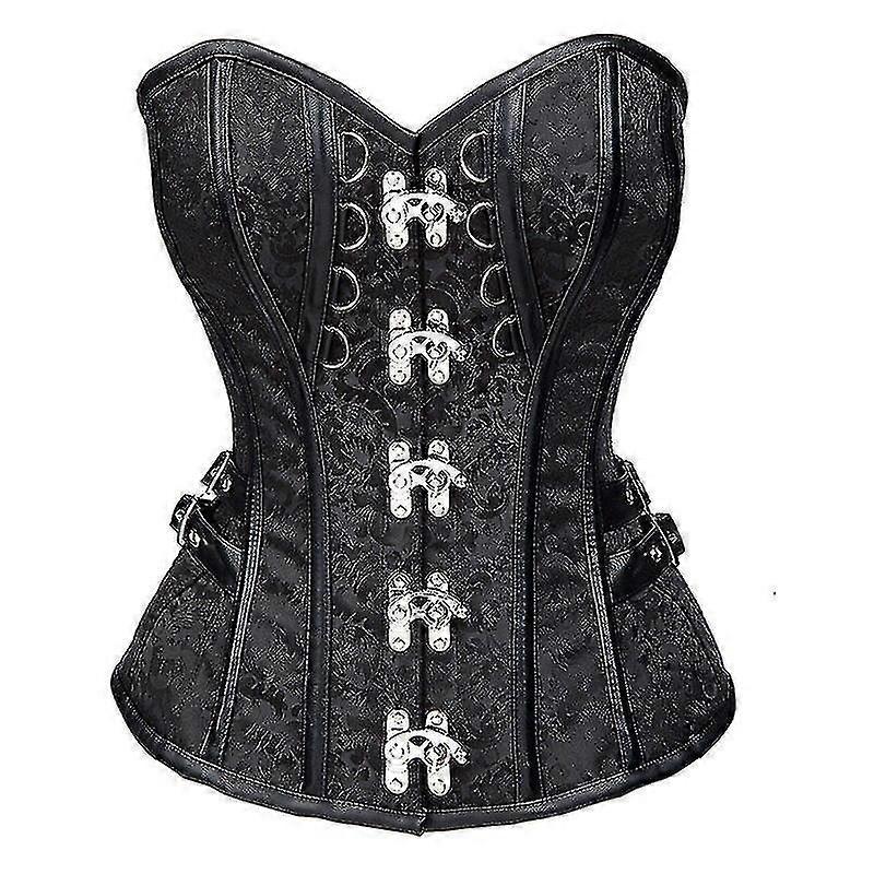 Steampunk Korset Bruin Zwart Staal Bot Overbust Korsetten Dobby Corsele