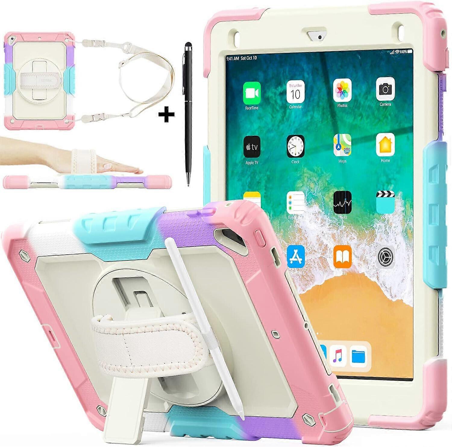 Protecvtive Case for iPad 9.7 inch 2017 2018 Air 2 Pro 9.7 Full Body Shockproof Cover with Screen Protector Pencil Holder Stand Hand Shoulder Strap St
