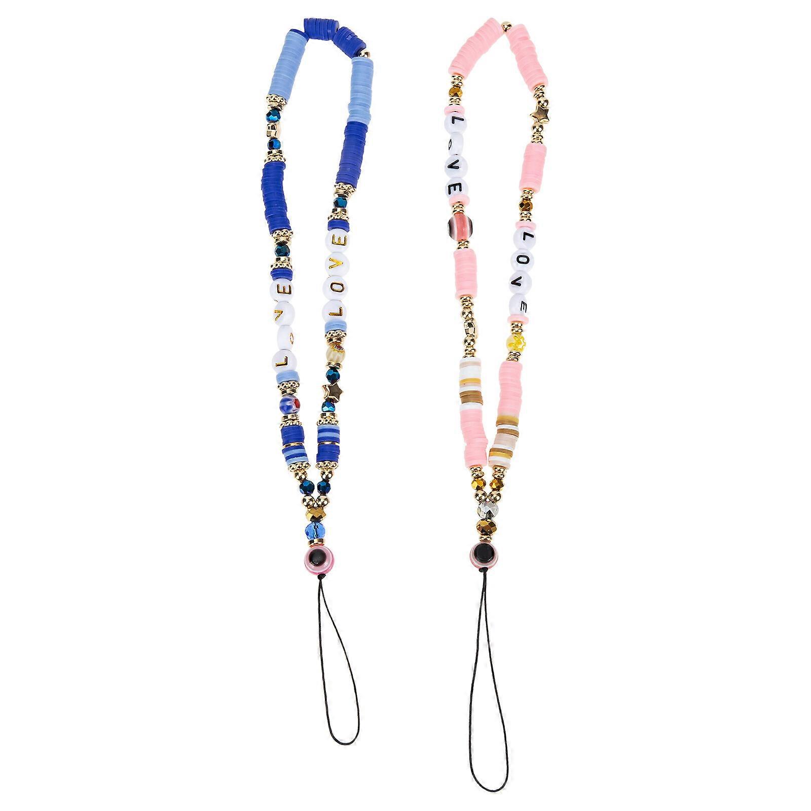 2pcs Mobile Phone Short Chain Evil Eye Colorful Beading Mobile Phone Lanyards