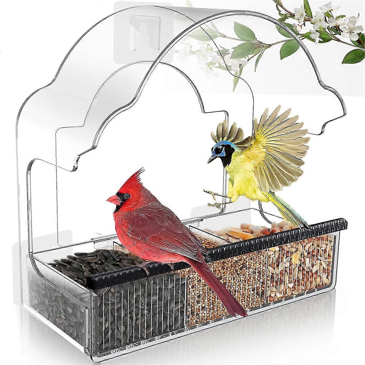 Window Bird Feeders for Outside,Clear Bird Window Feeder with 3 Strong Adhesive Sheets, Transparent Acrylic Bird House A