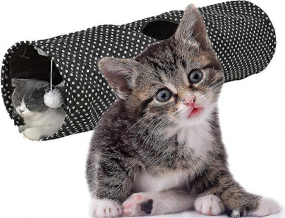 Foldbart kattetunnelkappet med kugle, kattetunnel i prikkerdesign, foldbart