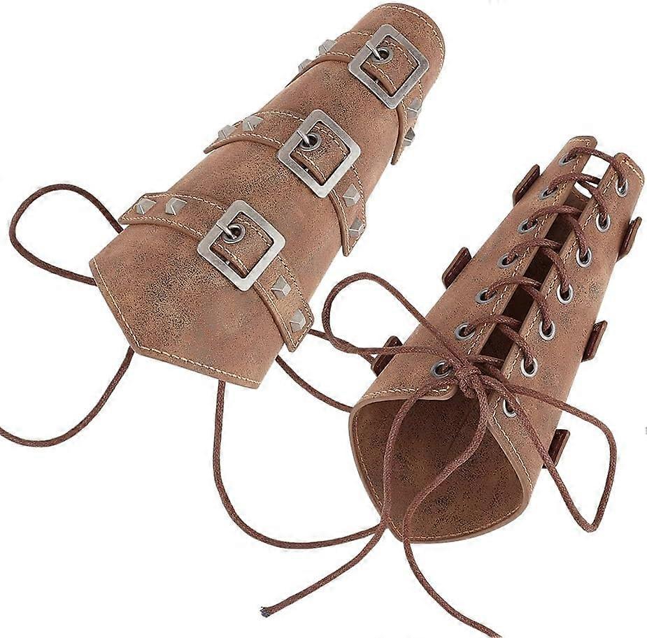 Imitation Leather Arm Guard Medieval Vintage Knight Guard COSPLAY Stage Costume Props with 201 Stainless Steel Findings & Cord Camel 195x240x9mm Hole: