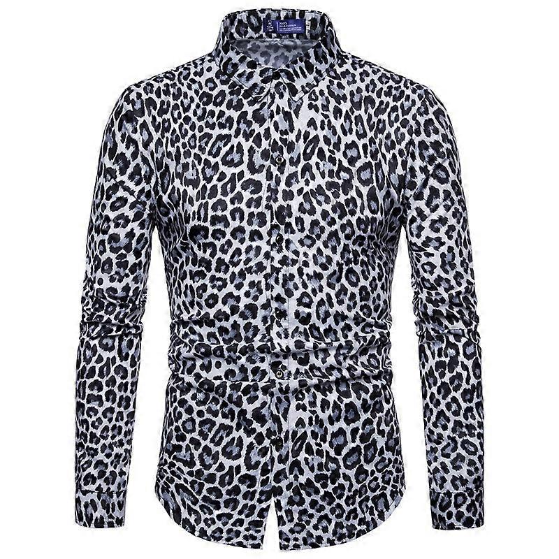 Camicia da uomo leopardata stampa maniche lunghe