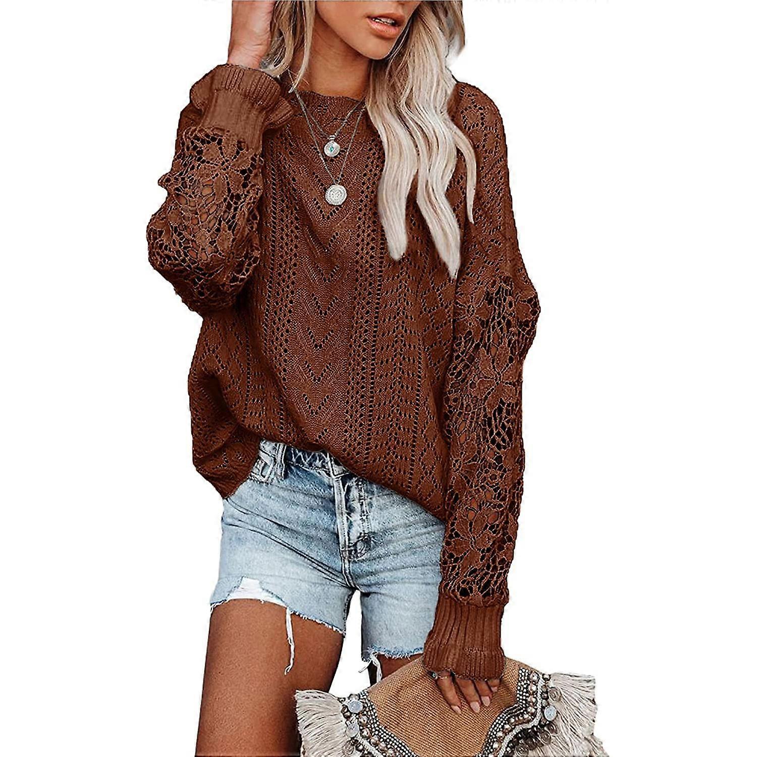 Frauen Spitze Häkel Pullover Rundhalsausschnitt Lose Strick Pullover Pullover