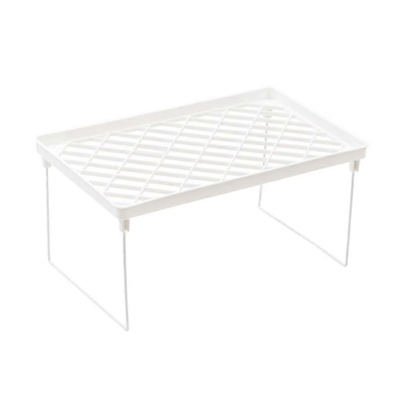 Stackable Foldable Space Saving Shelf Stand White Wire Stacking Cabinet Shelf