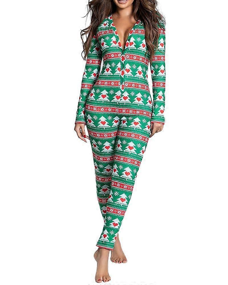 Women's One Piece Onsie Ugly Christmas Pajamas Print Jumpsuit Sleepwear Romper