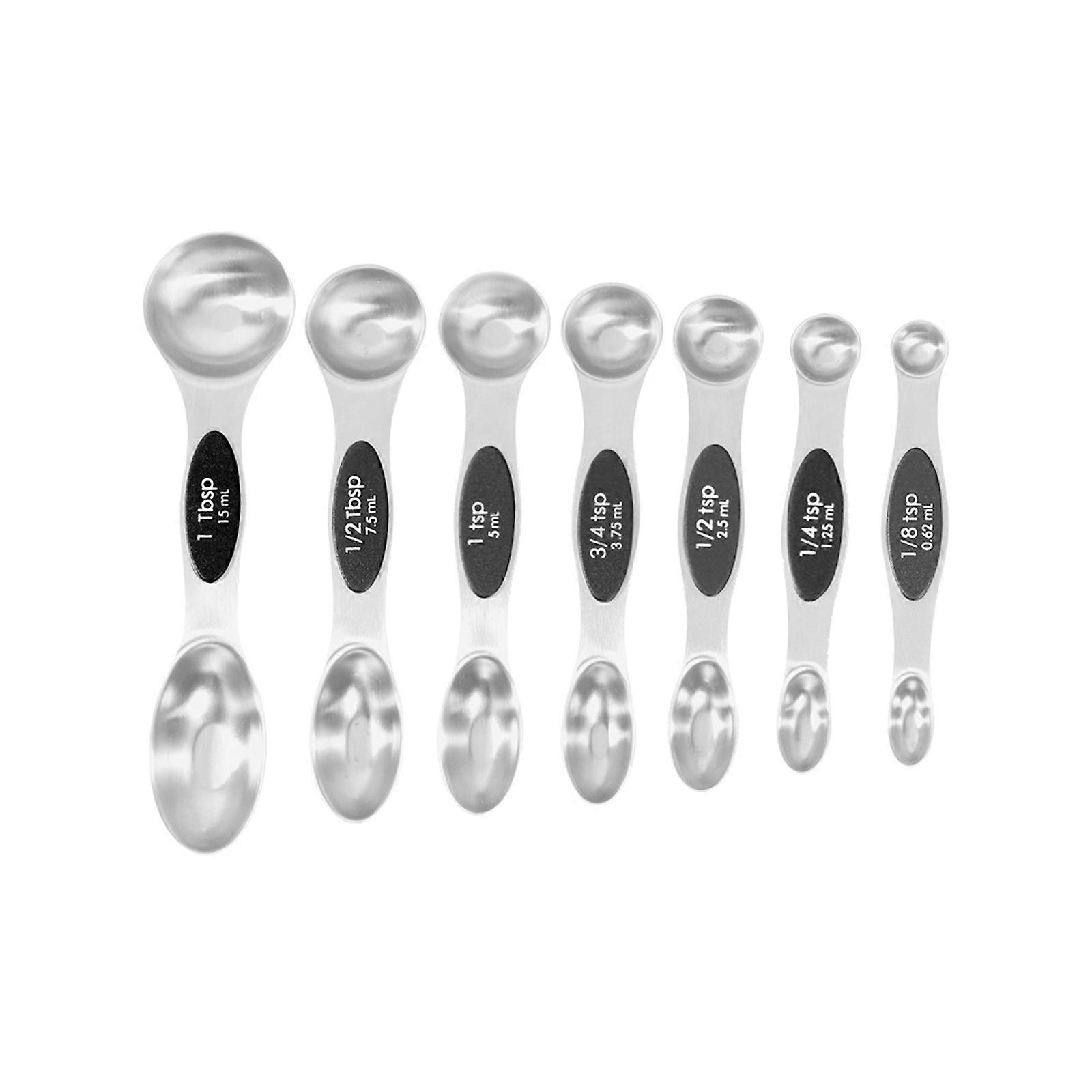 Magnetic Measuring Spoons Set, Dual Sided, Stainless Steel, Fits in Spice Jars, Multicolor, Black, Set of 8
