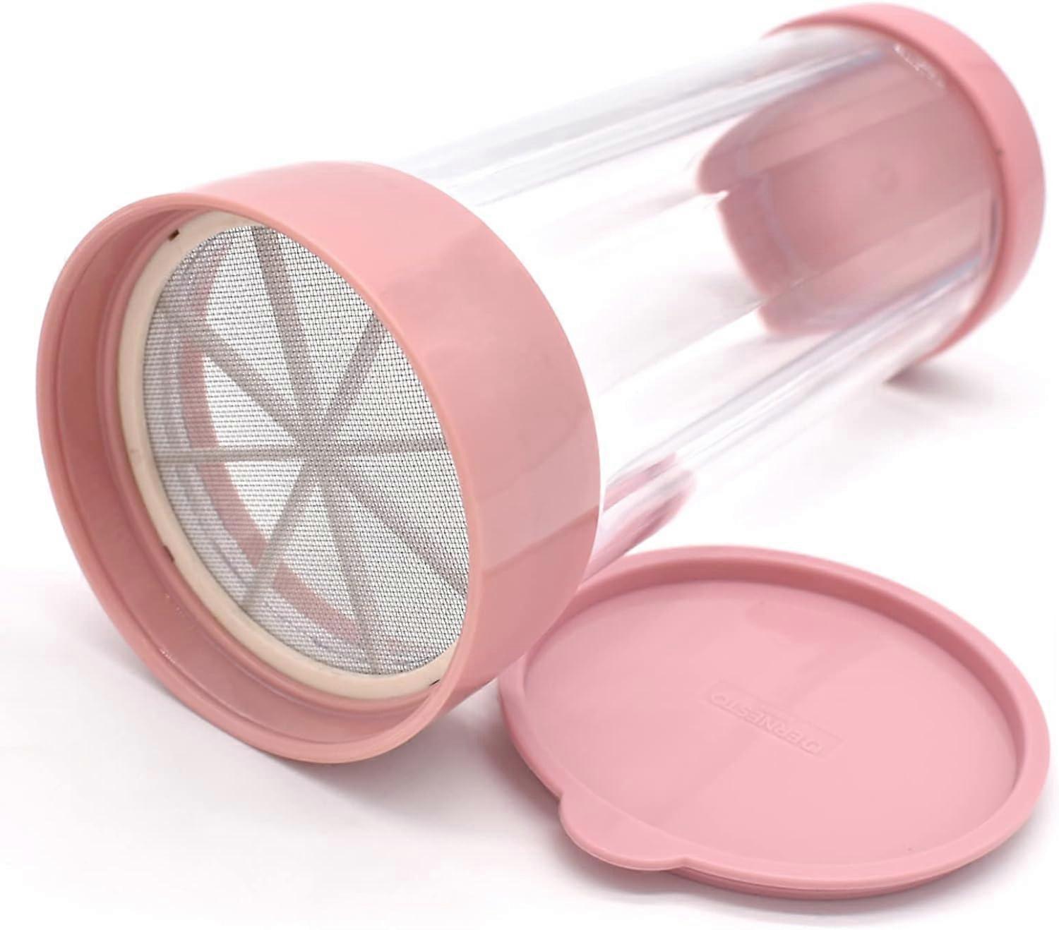 Icing Sugar Shaker, Stainless Steel Fine-Mesh Flour Sifter/Shaker Bottle for Icing Sugar Flour Chocolate Cappuccino Cocoa,Pink