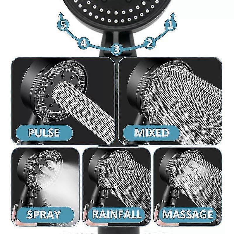 High Pressure Shower Head 5 Mode Adjustable Handheld Sprinkler With Hose Bracket