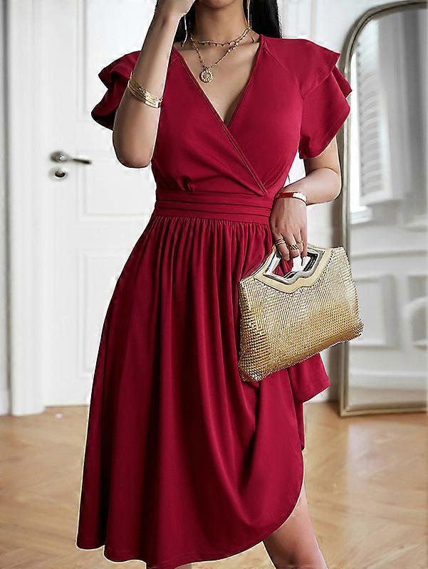 Kvinnor temperament elegant V-ringning medium och lång klänning
