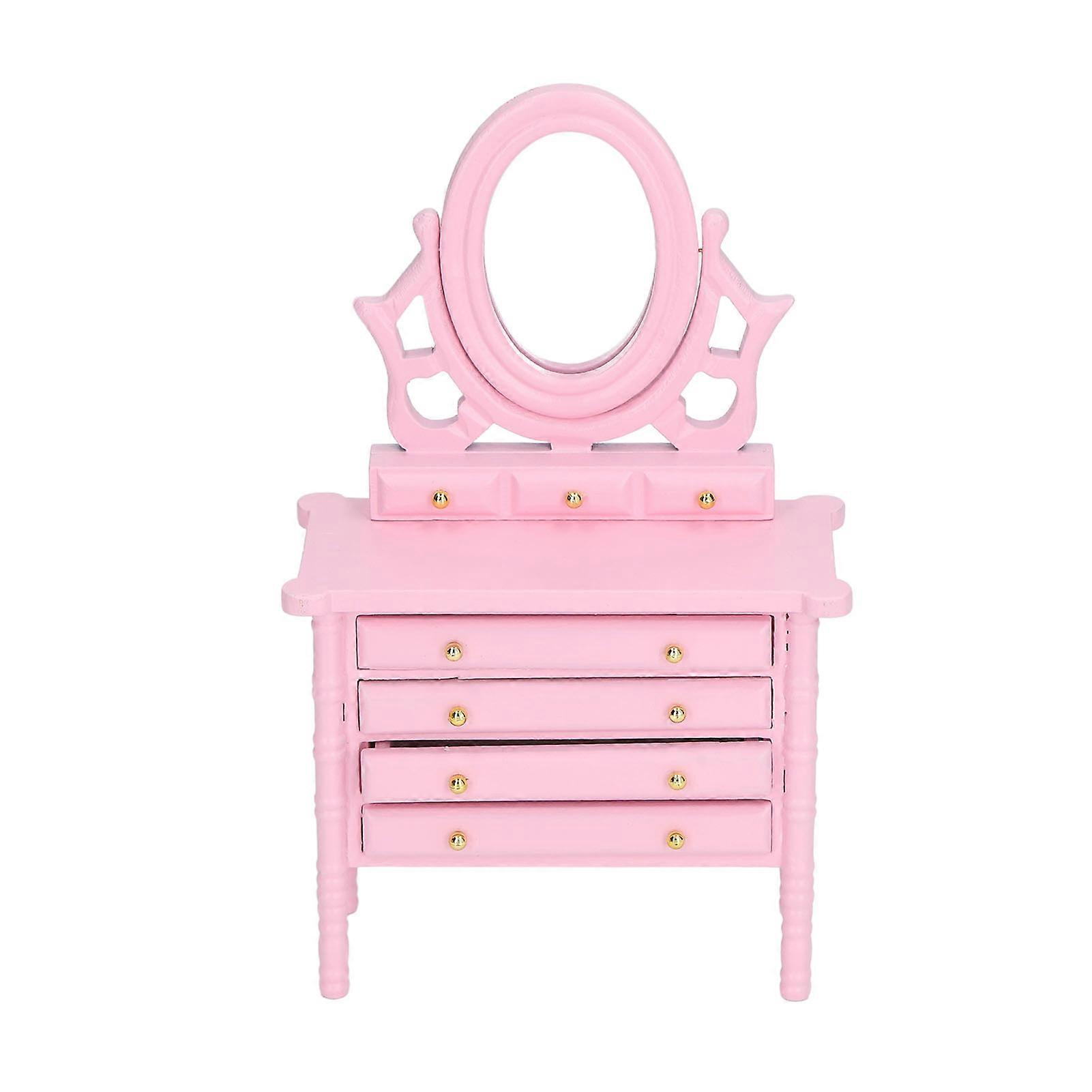 Dollhouse Toilet Table 1:12 Scale High Simulation Wooden Miniature Dressing Table with Mirror