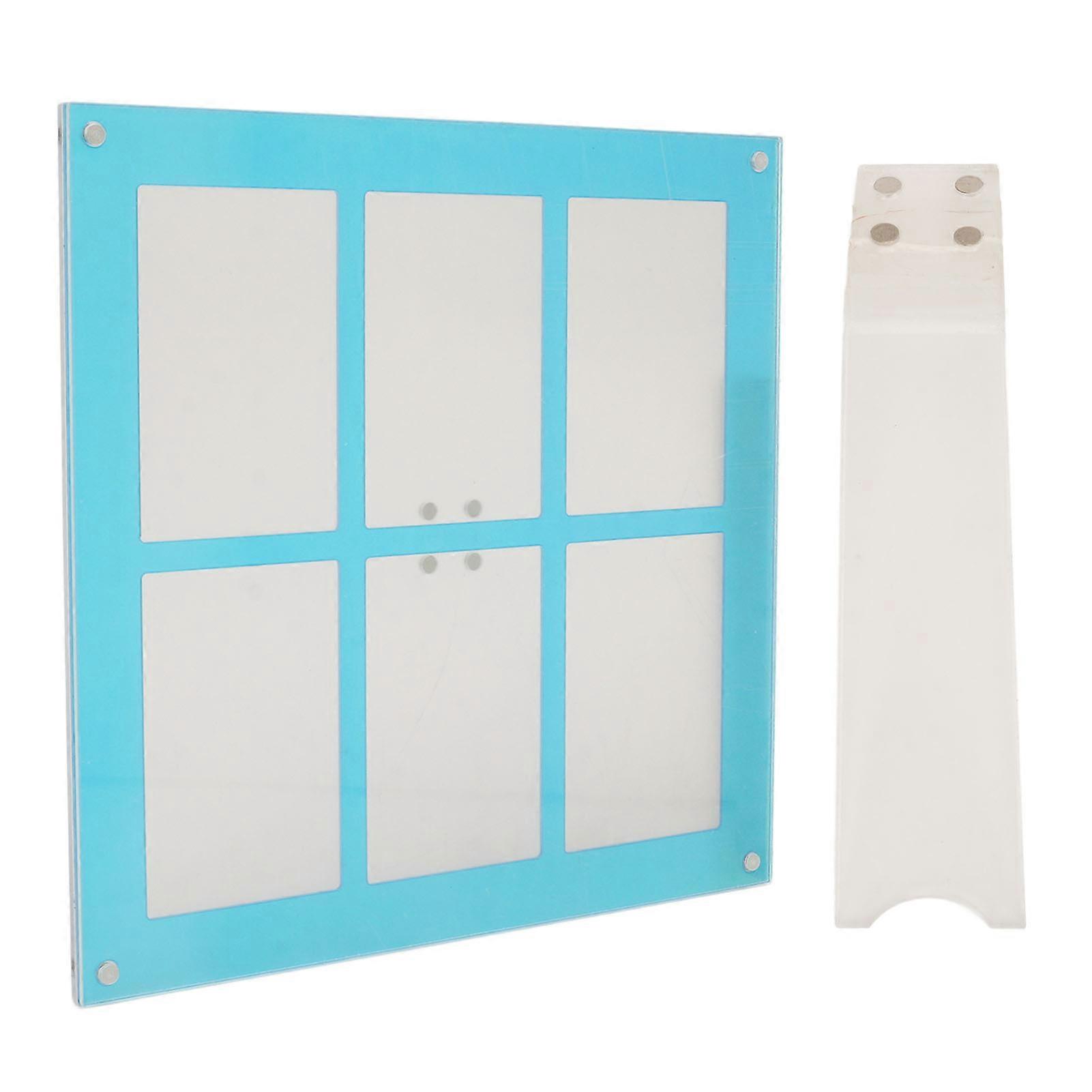Clear Acrylic Floating Frame with 6 Grid Double Layer Magnetic Picture Frame Free Standing for Refrigerator Desktop Display Blue