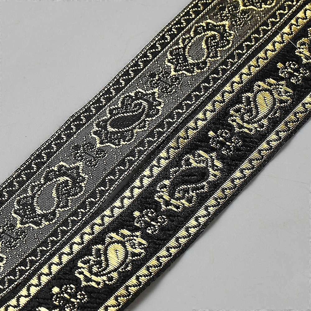 Polyester Jacquard Flowr Ribbon Clothing Sewing Black 1 inch(24mm) 8 yards/pc