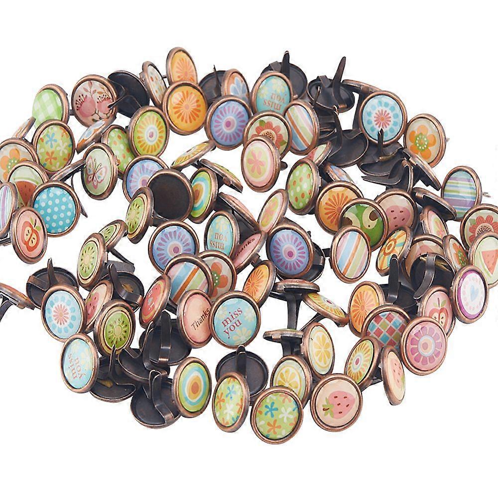 1 Box 100Pcs Colorful Paper Fasteners Brads 12mm Diameter Mini Round Metal Brads Split Pins Craft Enamel Iron Brads for DIY Scrapbooking Card Making P