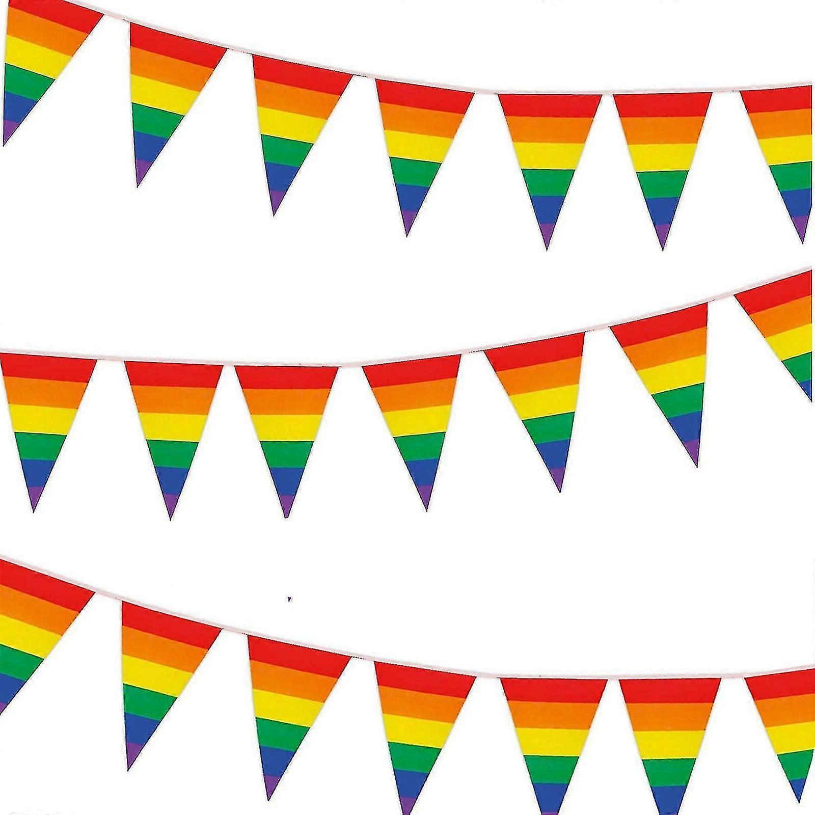 Rainbow Pennant Banner Colorful Stripes String Flags Decoration for Garden Restaurant Courtyard