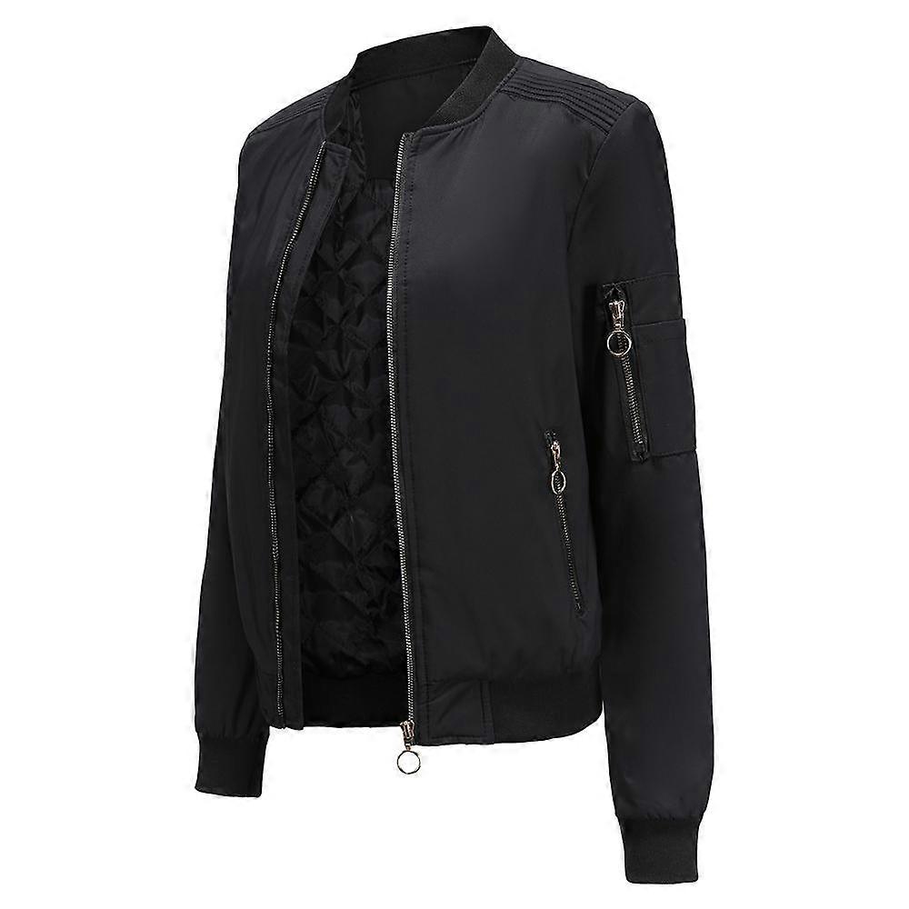Women’s Jacket Long Sleeves Zipper Side Pockets Casual Thin Bomber Jackets Spring Autumn Outer Wear