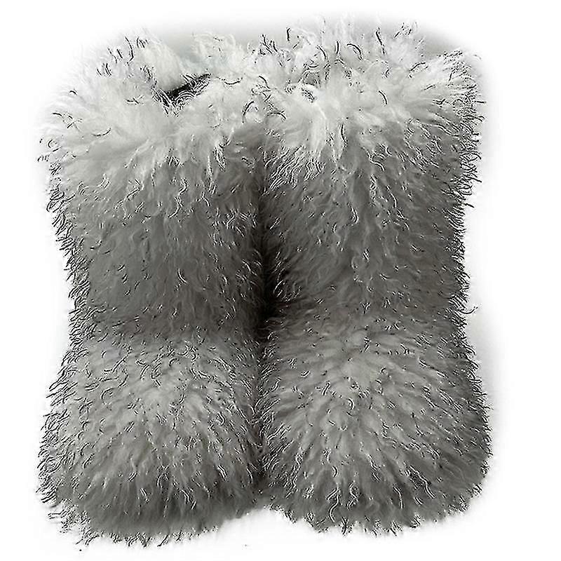 Faux Fur Boots For Women Fuzzy Fluffy Furry Round Toe Suede Winter Boots Flat Shoes-Yvan