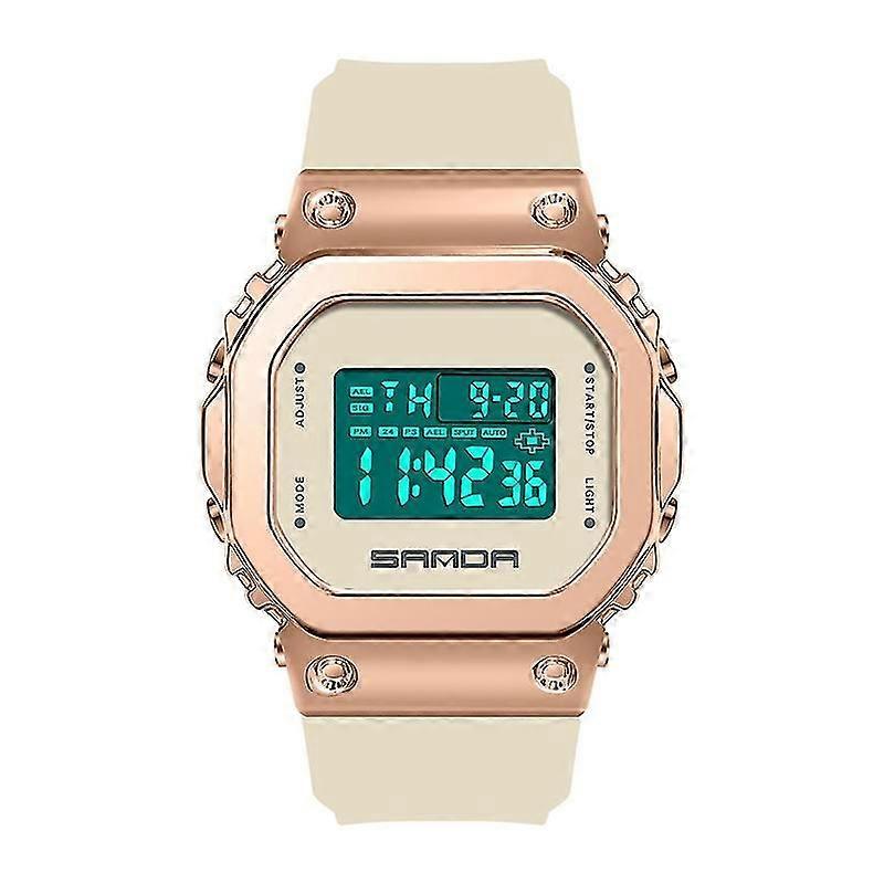 Sanda 9006 Led Digital Display Square Dial Electronic Watch Khaki