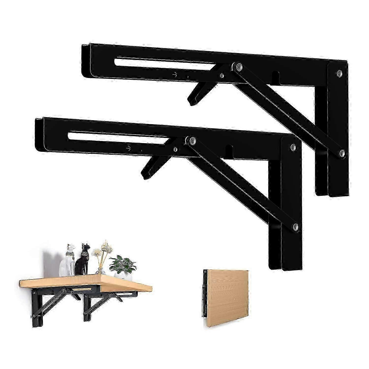 New Models 2 Pack Folding Console, Heavy Duty Stainless Steel Folding Console Table Folding Shelf Brackets for Benches Shelves