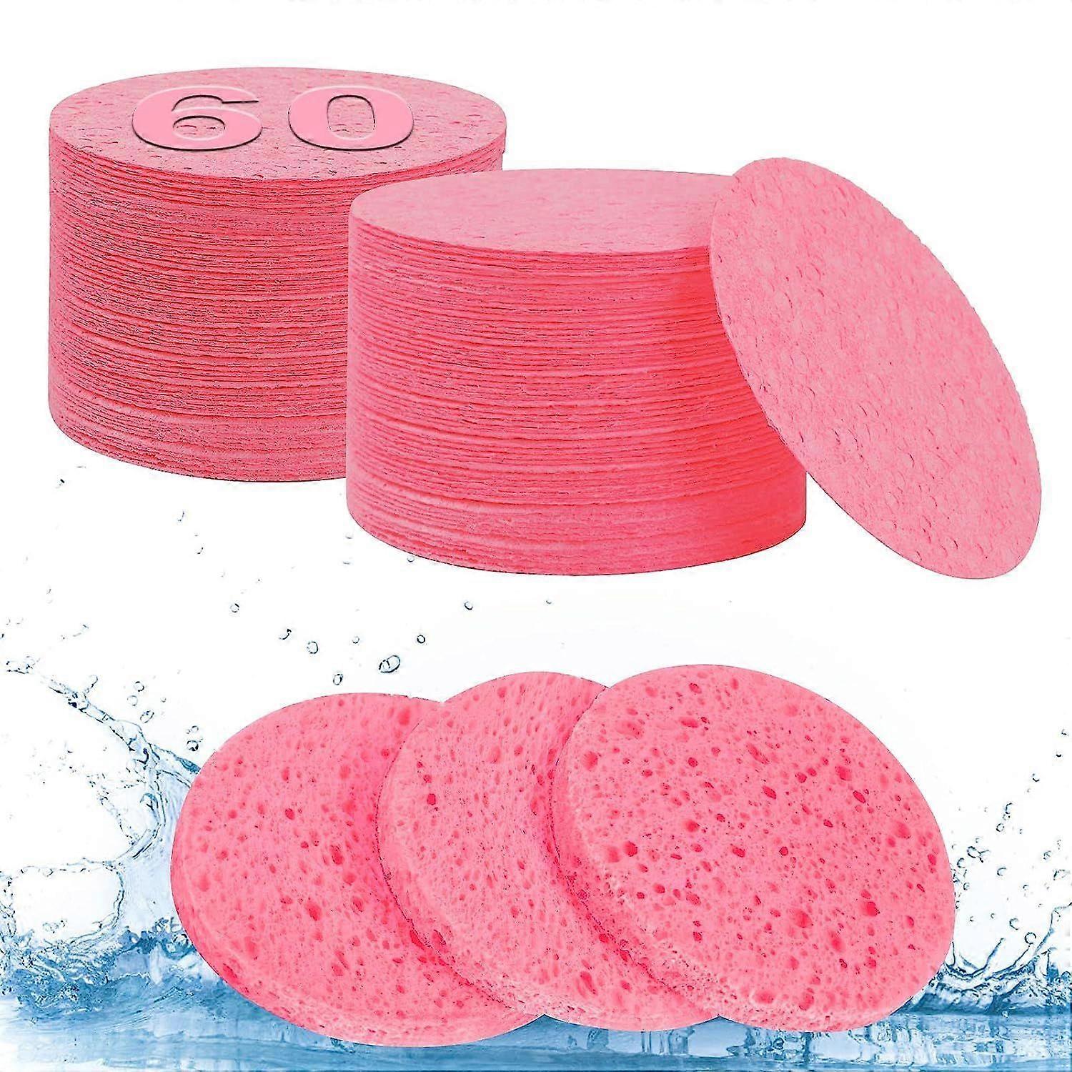 ספוגי פנים דחוסים, ספוגי פנים תאית 60 יחידות, ספוגי קוסמטיקה 100% טבעיים לניקוי פנים, מסכת פילינג, הסרת איפור