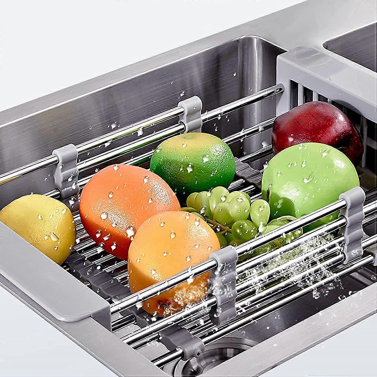 Adjustable Stainless Steel Kitchen Drying Rack, Retractable Drain Basket with Fine Workmanship, Wide Usage, Perfect for Limited Counter and Storage