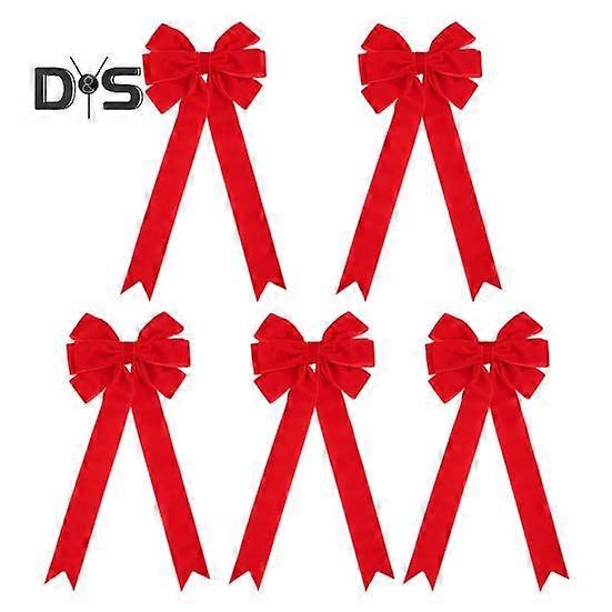 5Pcs Christmas Velvet Bows Holiday Xmas Tree Topper Decoration Wreath Velvet Ribbon Bow for Gift Box Wrapping DIY Craft